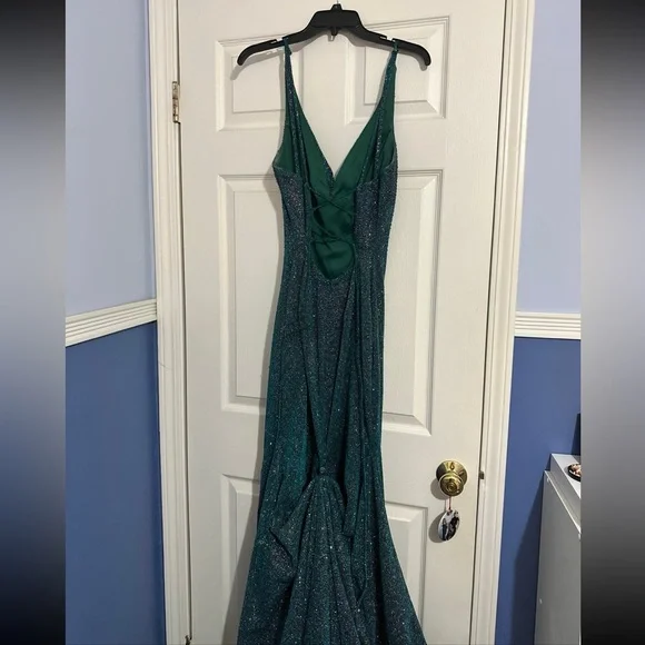 slim fit dress slacks Dark Green Satin Long Prom Dress, Beautiful A-Line Evening Dress Party main image 1